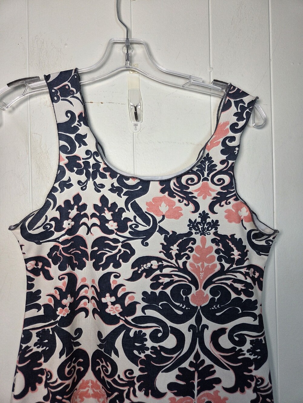 Haystacks Navy White Pink Damask Print Lettuce Hem Tank Dress Sz Medium Michigan - Picture 5 of 15